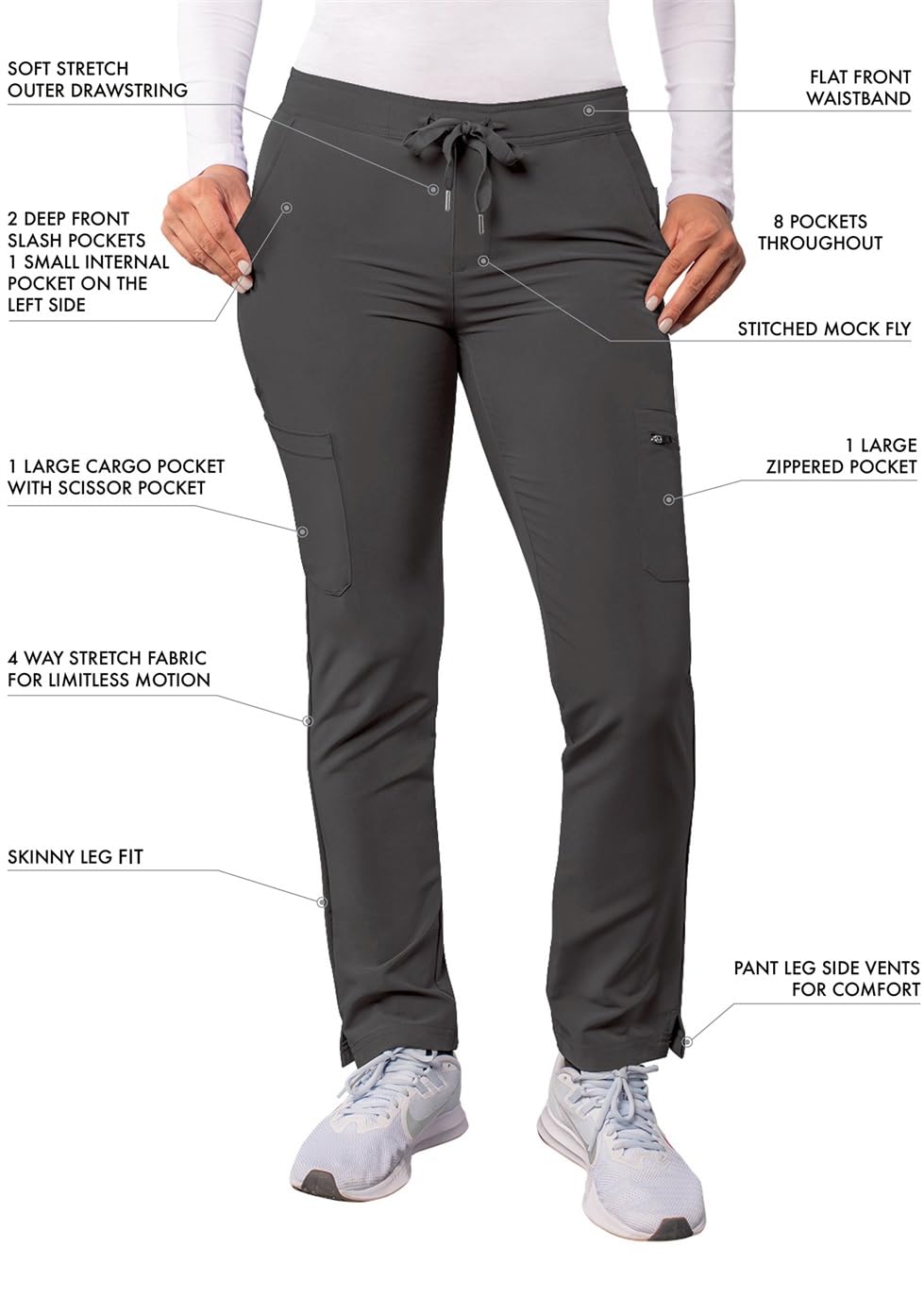 Adar Addition Scrubs for Women - Skinny Leg Cargo Drawstring Scrub Pants