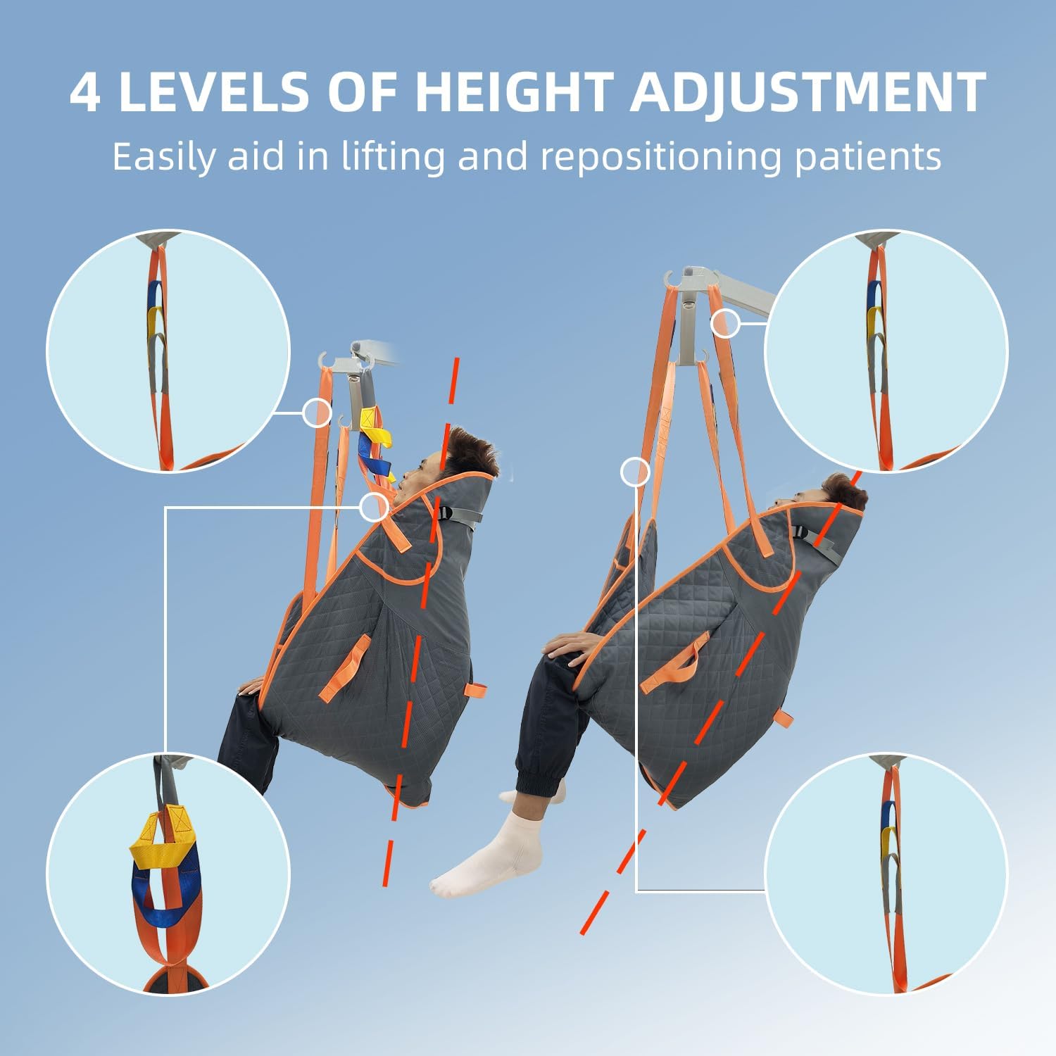 Padded U-Sling, Universal Patient Lift Sling for Home Use, Divided Leg Sling with Asjustable Head Support for toileting, Transfer Lift Slings, Size L, Supports up to 500 lbs