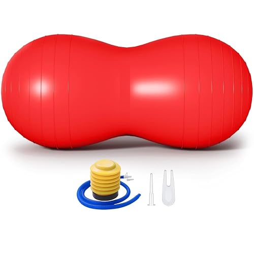 KEVJ Peanut Ball Size 45x90 cm Shaped Swiss Stability Yoga Exercise Balance Ball for Kids Labor Birthing Physio Therapy Fitness Gym Workout Exercise Ball (Red)