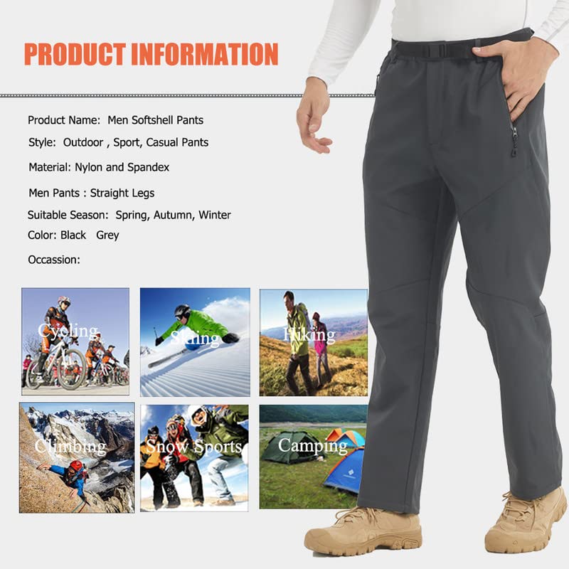 LANBAOSI, Pantalones de Senderismo para Hombre, Pantalones Forrados de Lana de Invierno, Ropa de Trabajo térmica para Exteriores Softshell, Pantalones Impermeables para Caminar, esquí, Golf