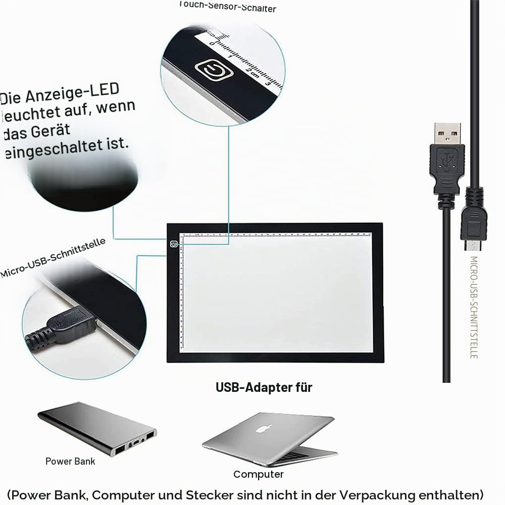 A3/A4 Leuchttisch, Lichtblock mit Touch-Dimmer, LED-Kopiertafel, superdünn, für Tattoos und Zeichnungen (a3, a4)