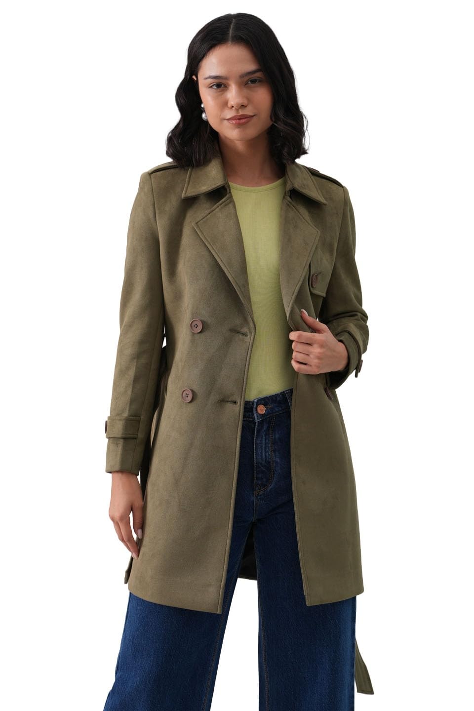 crimsoune club Women's Green Notched-Lapel Over-Coat-picture-16