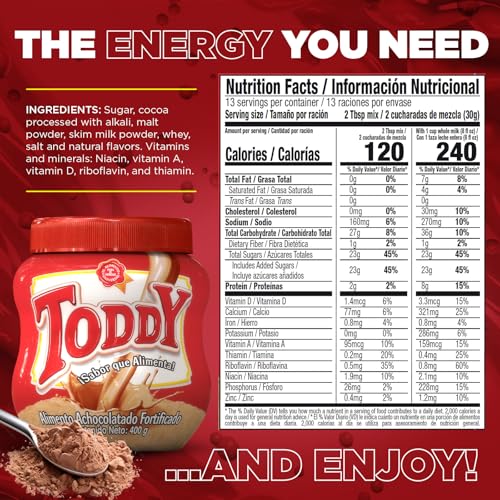 Image of Toddy Chocolate Powder Drink Mix - Breakfast Shake with Vitamins and Proteins, Instant Hot and Cold Beverage for Kids & Adults, 14.10 Oz (Pack of 2)