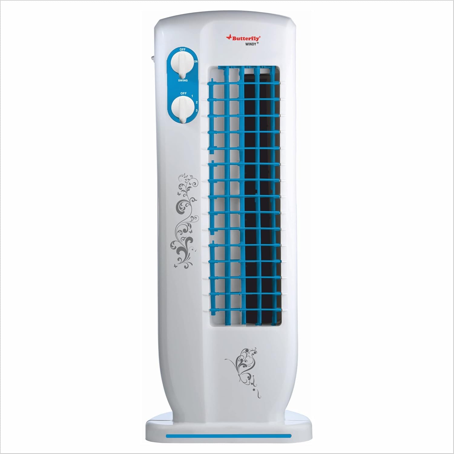 Butterfly Windy+ Tower Fan - 180W, 3 Speed Levels, Swing,2 mtr wire, 25feet air throw,1350RPM (Blue)