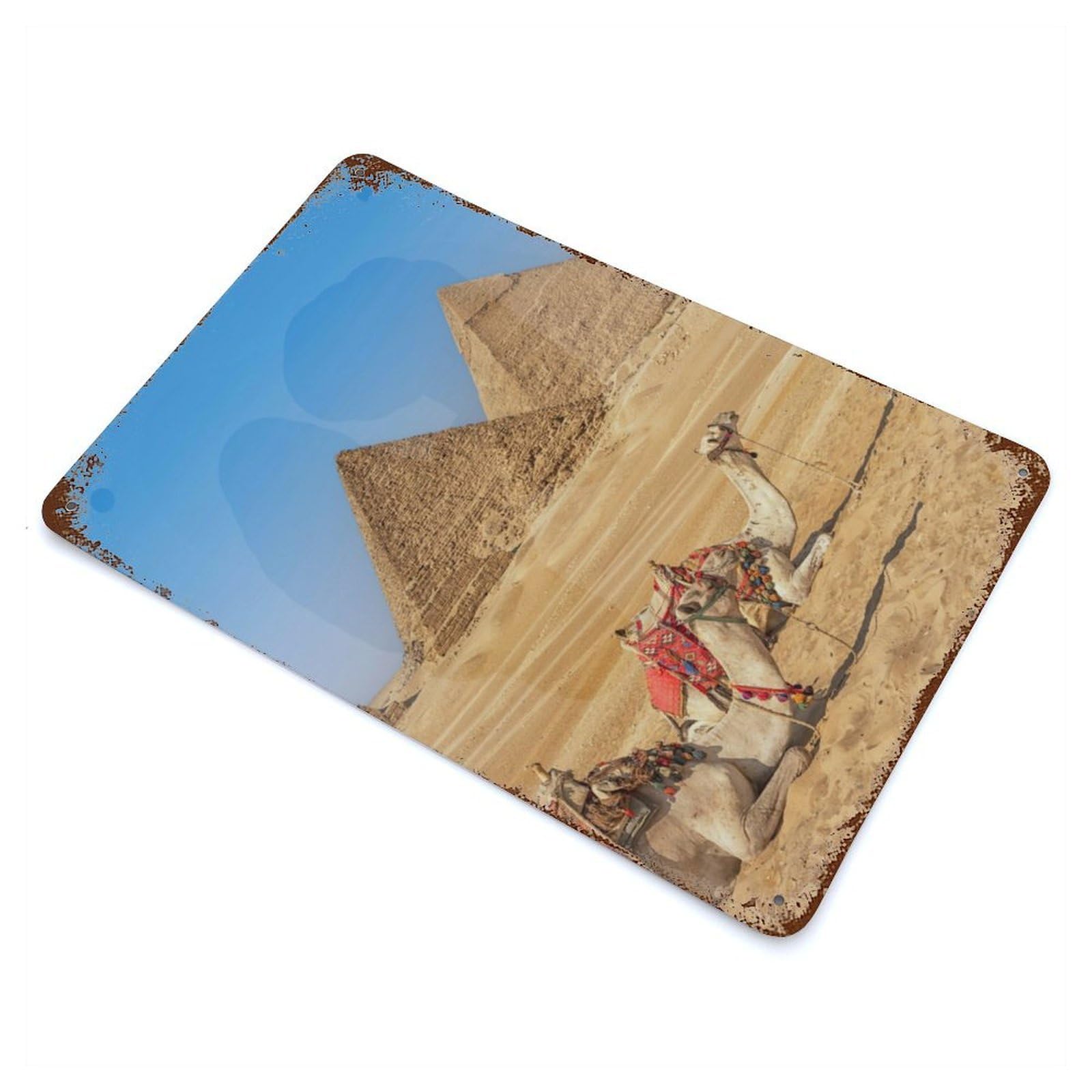 Egyptian Pyramids Rust Effect Tin Sign 11.8"x7.9", Ideal for Farmhouse, Kitchen And Entryway Decor