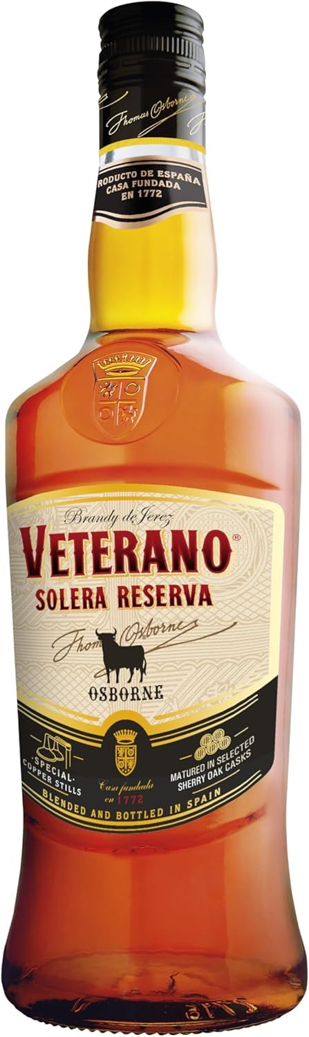 Osborne Veterano Reserva – Brandy de Jerez Solera Reserva aus Spanien, hergestellt nach dem Solera-Verfahren in edler Geschenkpackung mit 36% vol. (1x 0,7l)