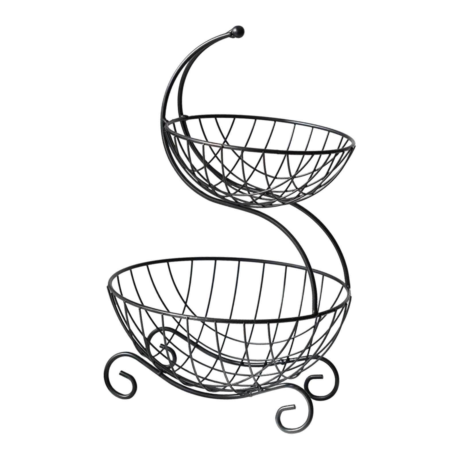 YIXANNX Contemporary Fruit Basket Double Layer Offers Stylish Storage Solutions While Keeping Kitchen Organized Fruit Basket Double Layer Metal Wire Table, Black, 20x11x35cm