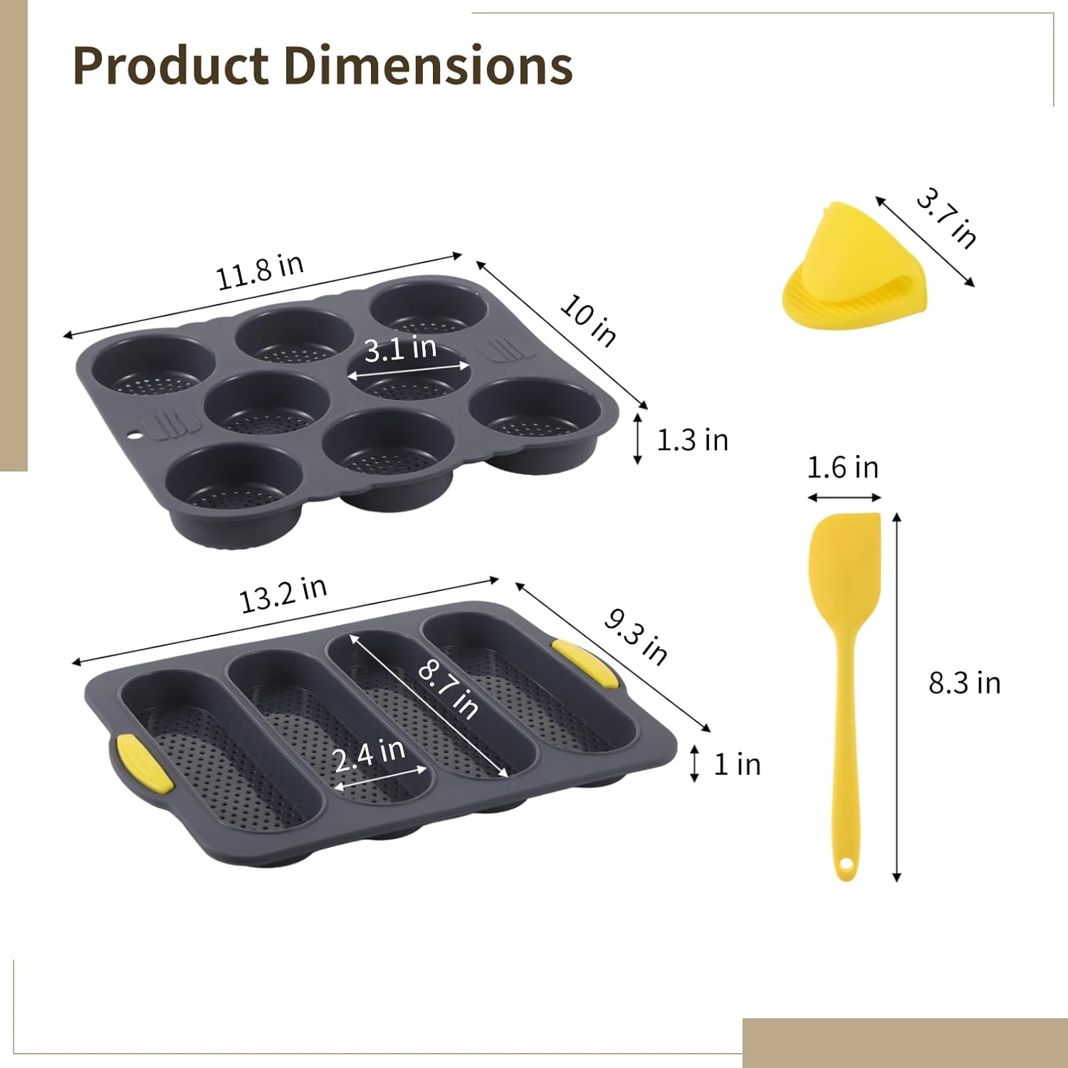 5 Silicone Hamburger Bun Molds with Baking Tools, 4/8-Cup, Perforated Nonstick Loaf Pans, Microwave & Dishwasher Safe