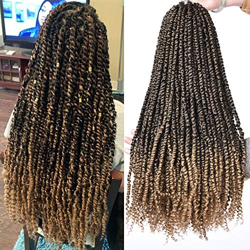 24 Inch Bomb Passion Twist Crochet Hair 3packs Spring Twist Synthetic Braiding Hair 16Strands/pack Pre Twisted Water Wave Crochet Braids Hair Extension for Black Women (T27)