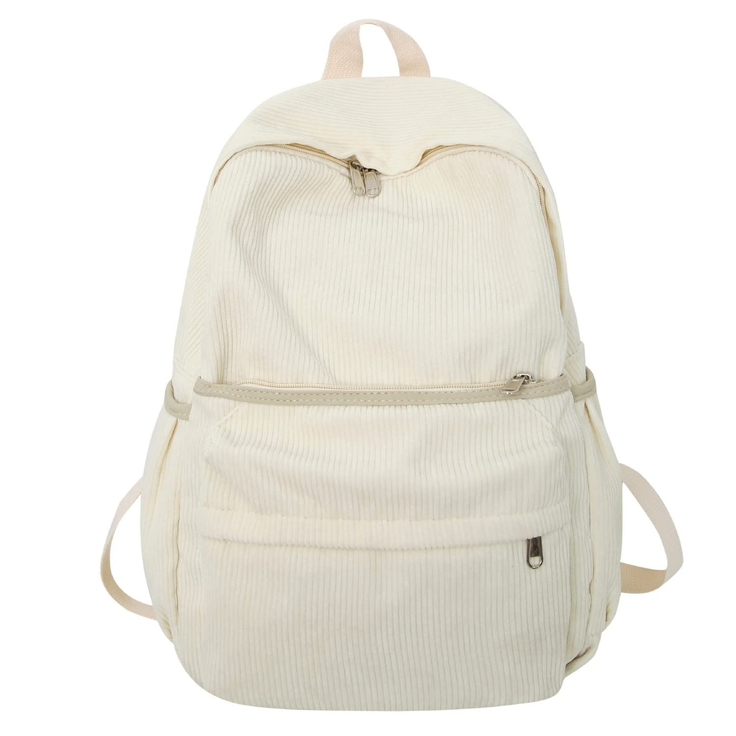 Zaino Estetico In Velluto A Coste Per Donna – Mini Zaino Universitario Carino, Stile Retrò Grunge, Daypack Leggero, Beige