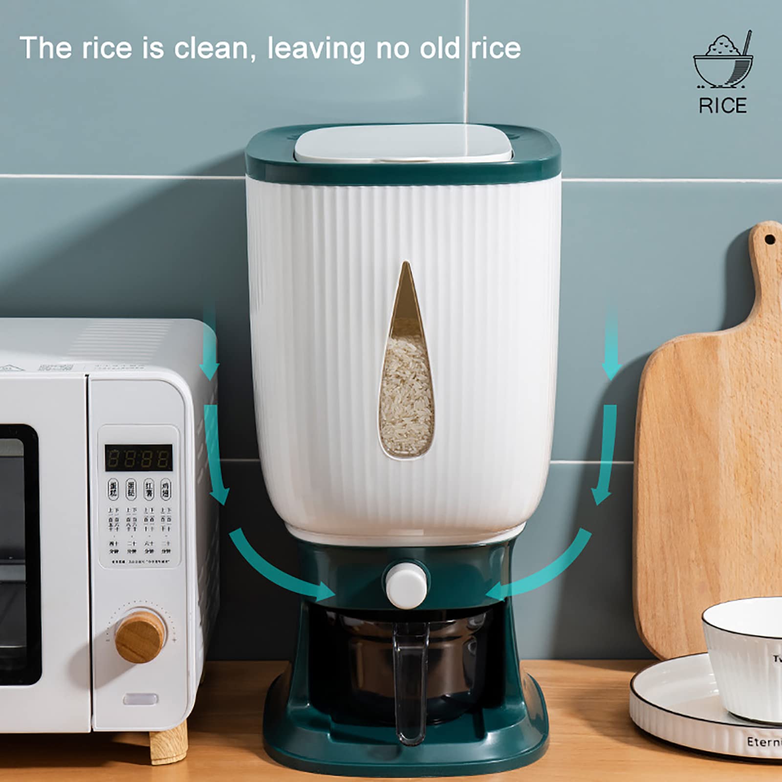 Contenedor de Almacenamiento de Arroz, Contenedor de Grano Sellado Grande de 10 Kg, Dispensador de Alimentos Secos, Cubo Dispensador de Cereales Doméstico a Prueba de Humedad para Cocina Maíz de Soj