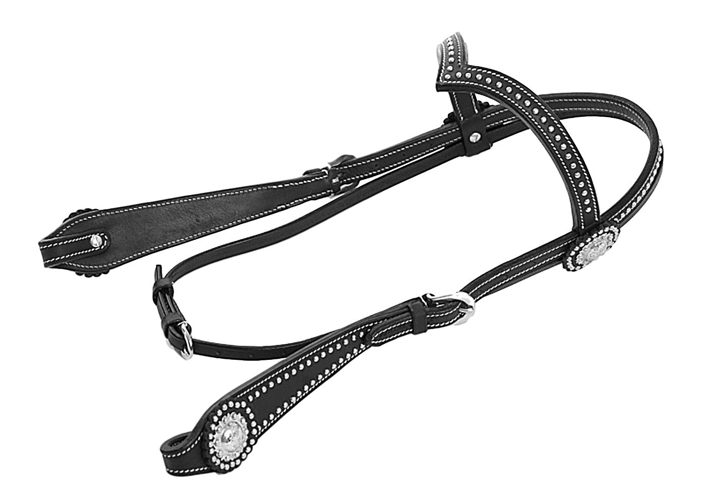 Allan Westerntrense Kopfstück V-Shaped Stirnriemen Conchos & Dots Leder Schwarz Full verstellbar