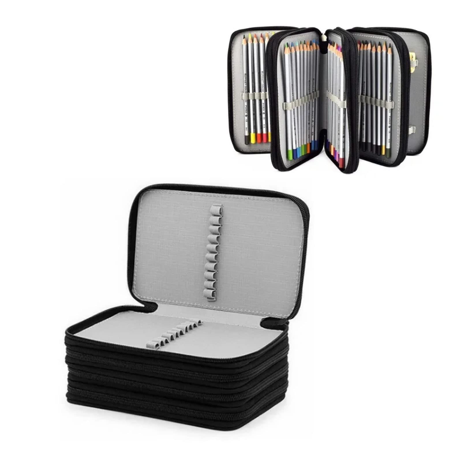 Astuccio nero astuccio, astuccio astuccio, 3 scomparti, grande capacità, per ragazze, ragazzi, adolescenti, adulti, astuccio per la scuola, ufficio, a, L, Astuccio a 3 scomparti