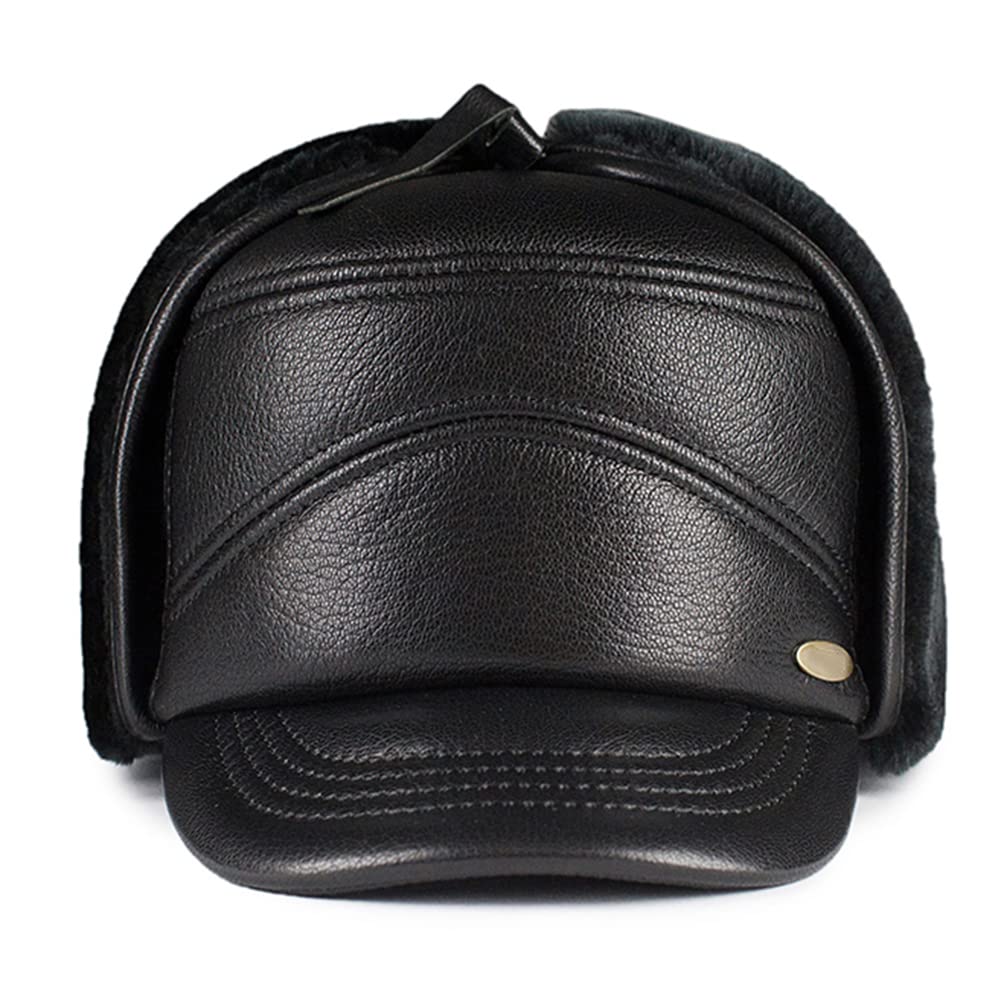 DongBao Gorra de béisbol de Cuero para Hombre, Sombrero Militar, Sombrero para el Sol con Orejeras