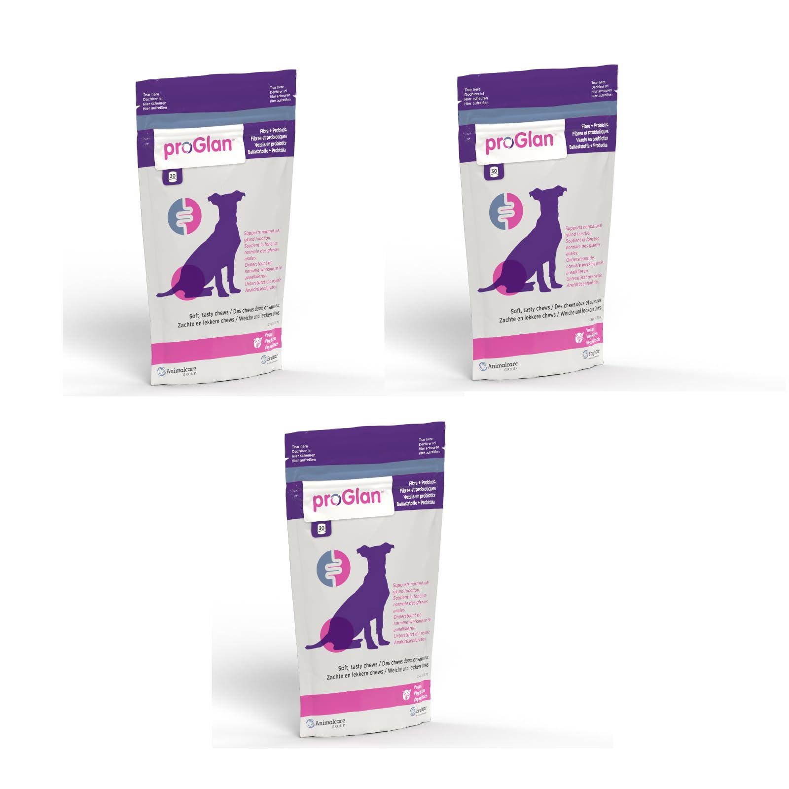 ecuphar proGlan Chews | Confezione Tripla | 3 x 30 pezzi | Integratore alimentare per cani | Per migliorare la consistenza delle feci e supportare il meccanismo di svuotamento delle ghiandole anali