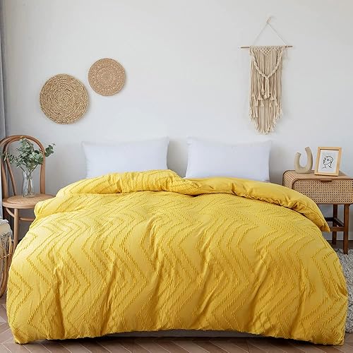 Miniatura 9 de Juego de edredón, juego de cama con diseño de mechones blancos, Boho King (102x90in) Juego de edredón de cama ligero y mullido de 3 piezas