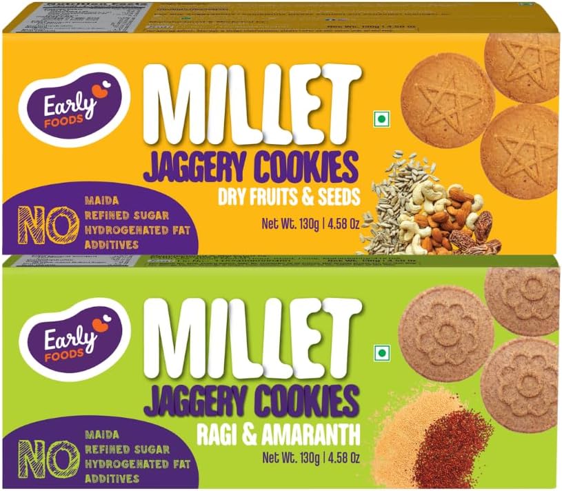 Early Foods - Biscuits combo pack Dry Fruit & Ragi Amaranth Jaggery Cookies 130 gms X 2 | Millet Cookies| Sugar Free Biscuits | Biscuit's for kids & adults