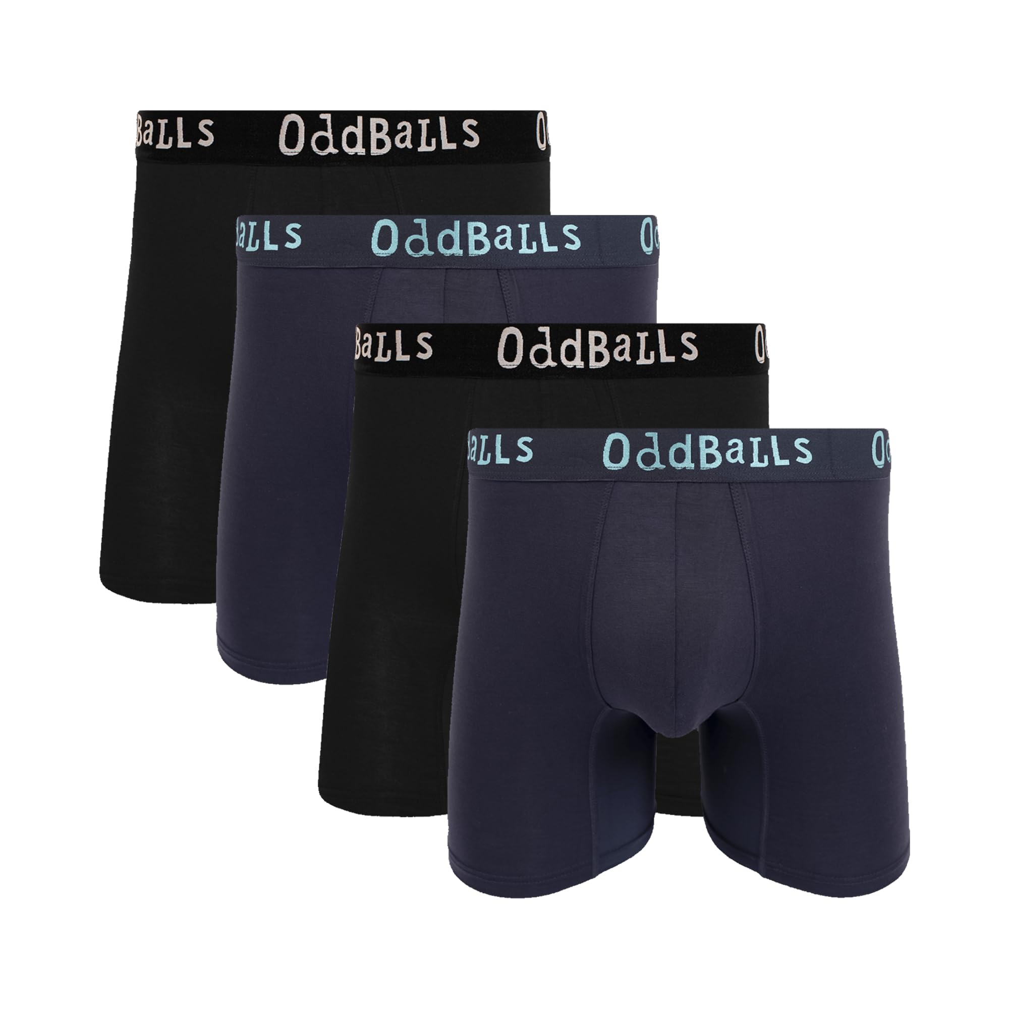 OddBalls | Mens Bamboo Boxers Multipack | 4 Pack | Anti Chafing | Mens Underwear | Moisture Wicking Fabric | Elastic Waistband | Black & Midnight Bundle | 3XL-Large