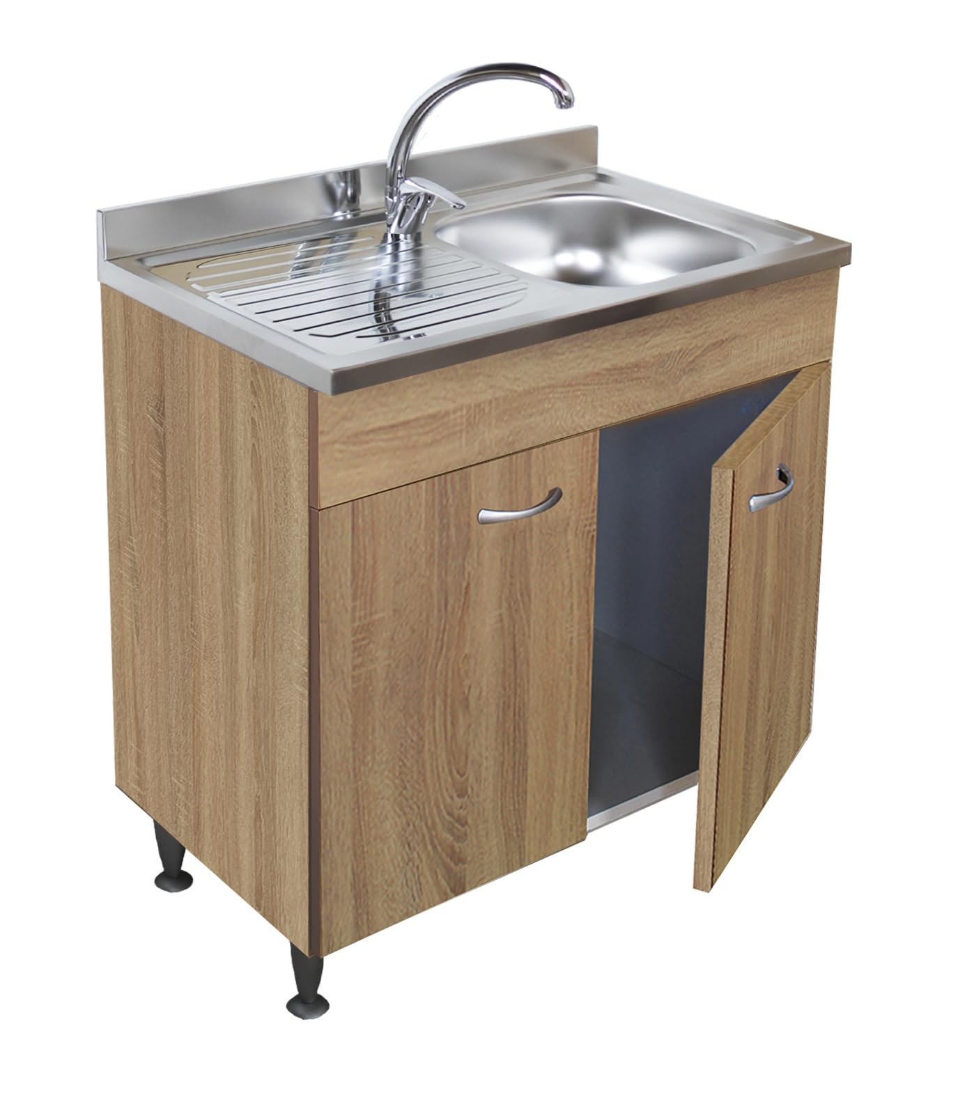 Mobile sottolavello rovere, 2 ante completo di lavello inox cm.100, vasca a dx