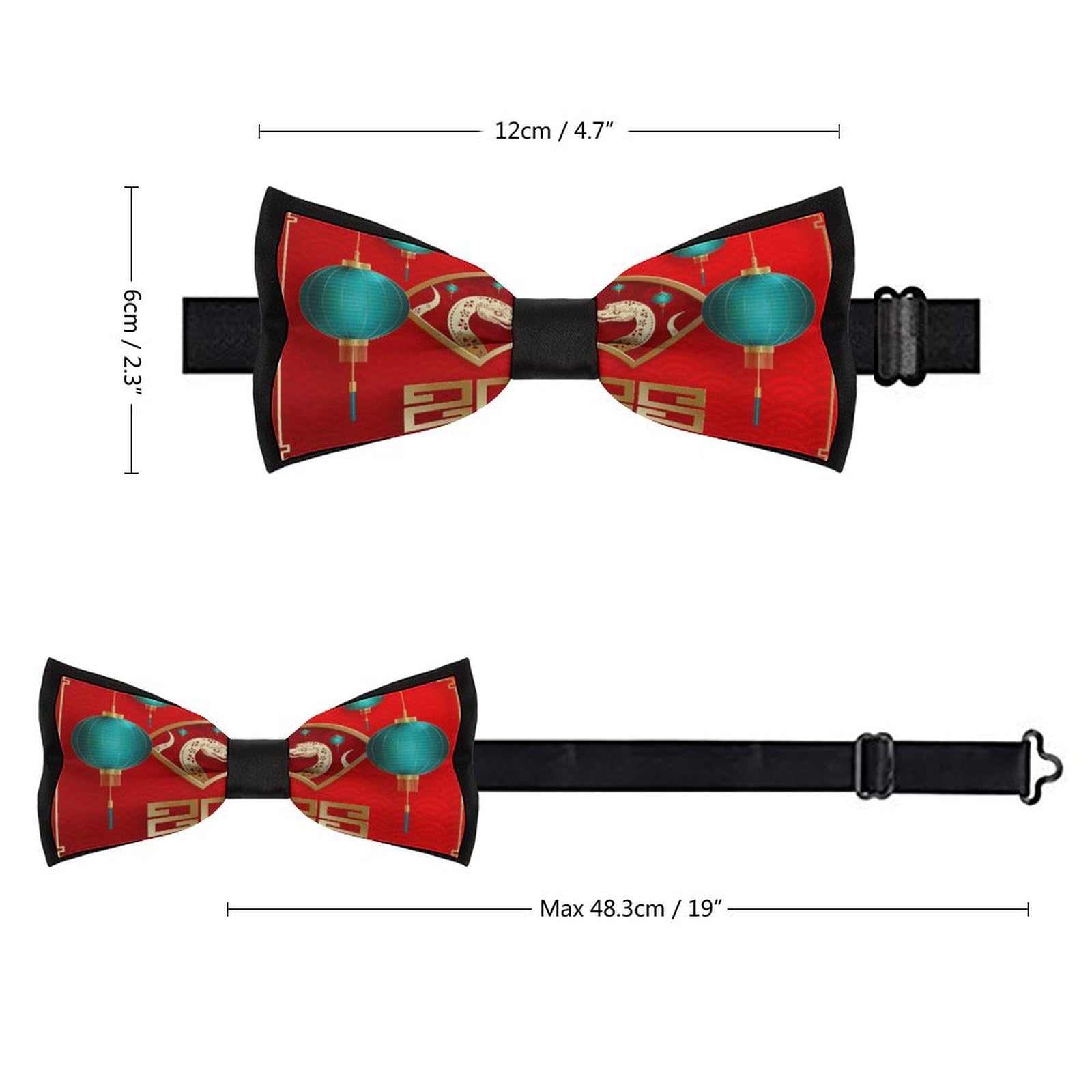 GoasNei Year Of The Snake 2025 Happy Chinese New Year 2025 Bow Tie for Men Adjustable Necktie Funny Tie Neck Ties for Weddings Party