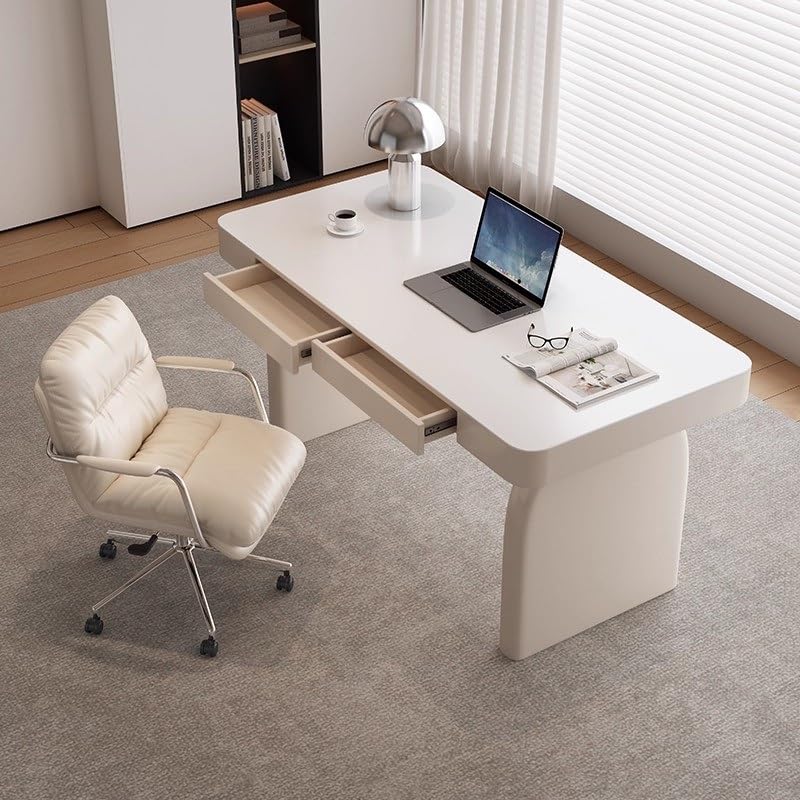 Scrivania ufficio classica Scrivania for laptop in legno massello for ufficio domestico, scrivania moderna e semplice bianca con cassetti, tavolo consolle for trucco per scrivere(M)