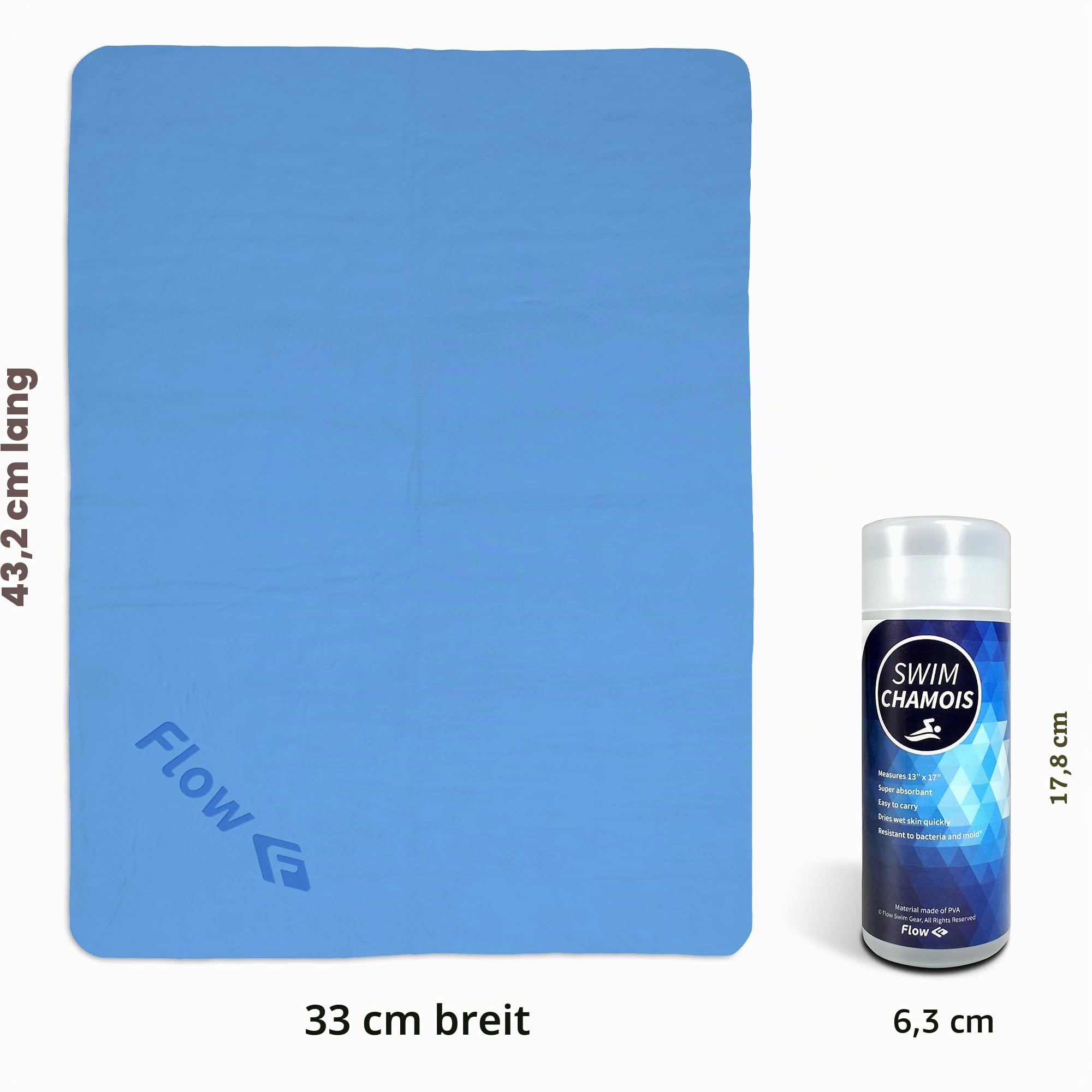 Flow Swim Chamois – schnell trocknendes Handtuch für Schwimmen, Tauchen, Triathlon und andere Wassersportarten, Blau