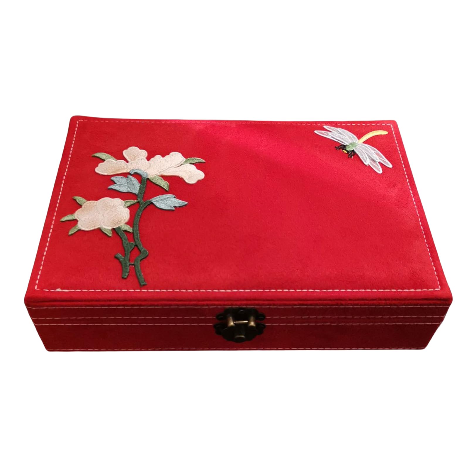 Chinesische Schmuckschatulle, handgefertigte Schmuck Organizer aus Holz mit Samt Innenraum und Schlosszubehör, Aufbewahrungsbehälter, Schmuckschatulle mit mehreren Fächern