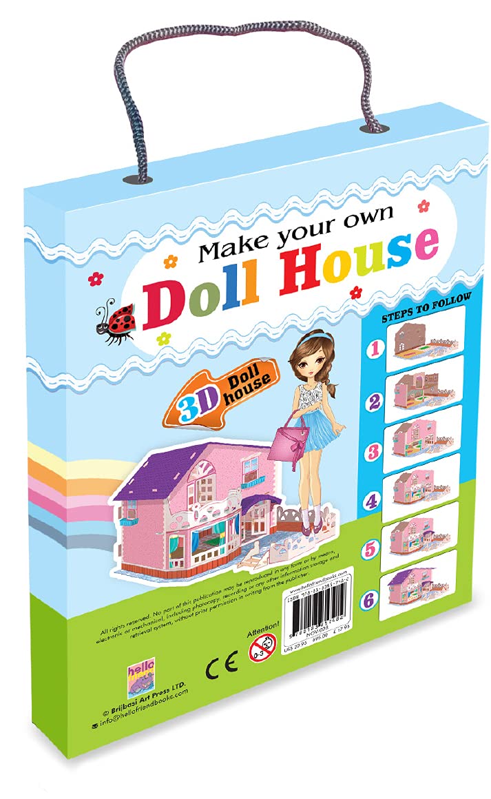 Hello Friend Make Your Own 3D Doll House for Girls- Paper Doll House of 2 Room Set with Balcony, 10 Die Cut Sheets with Press Out Pieces, 4+yrs