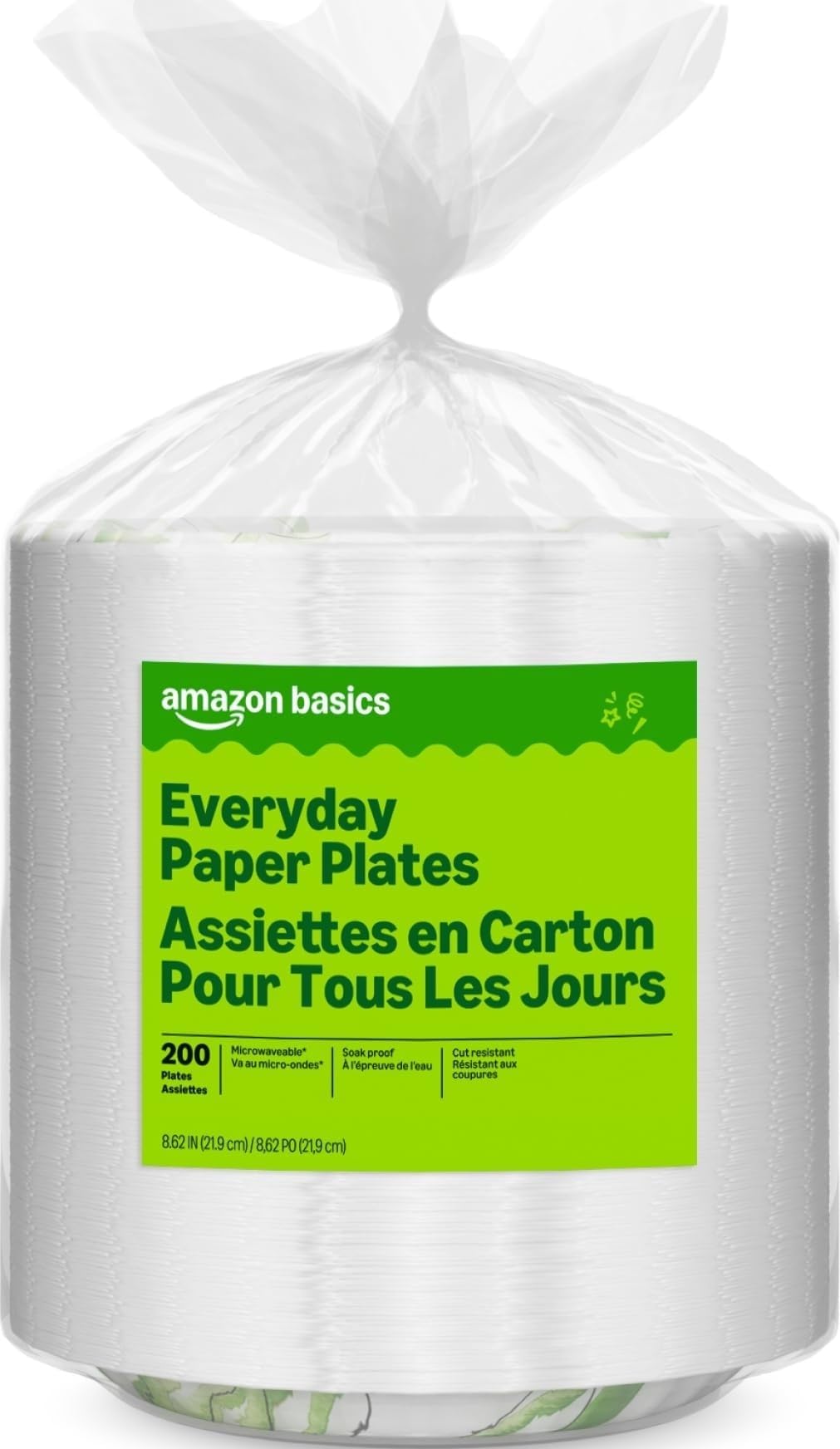 Amazon Basics Everyday Paper Plates, 8.62 Inch, Disposable, 200 Count, Packaging May Vary
