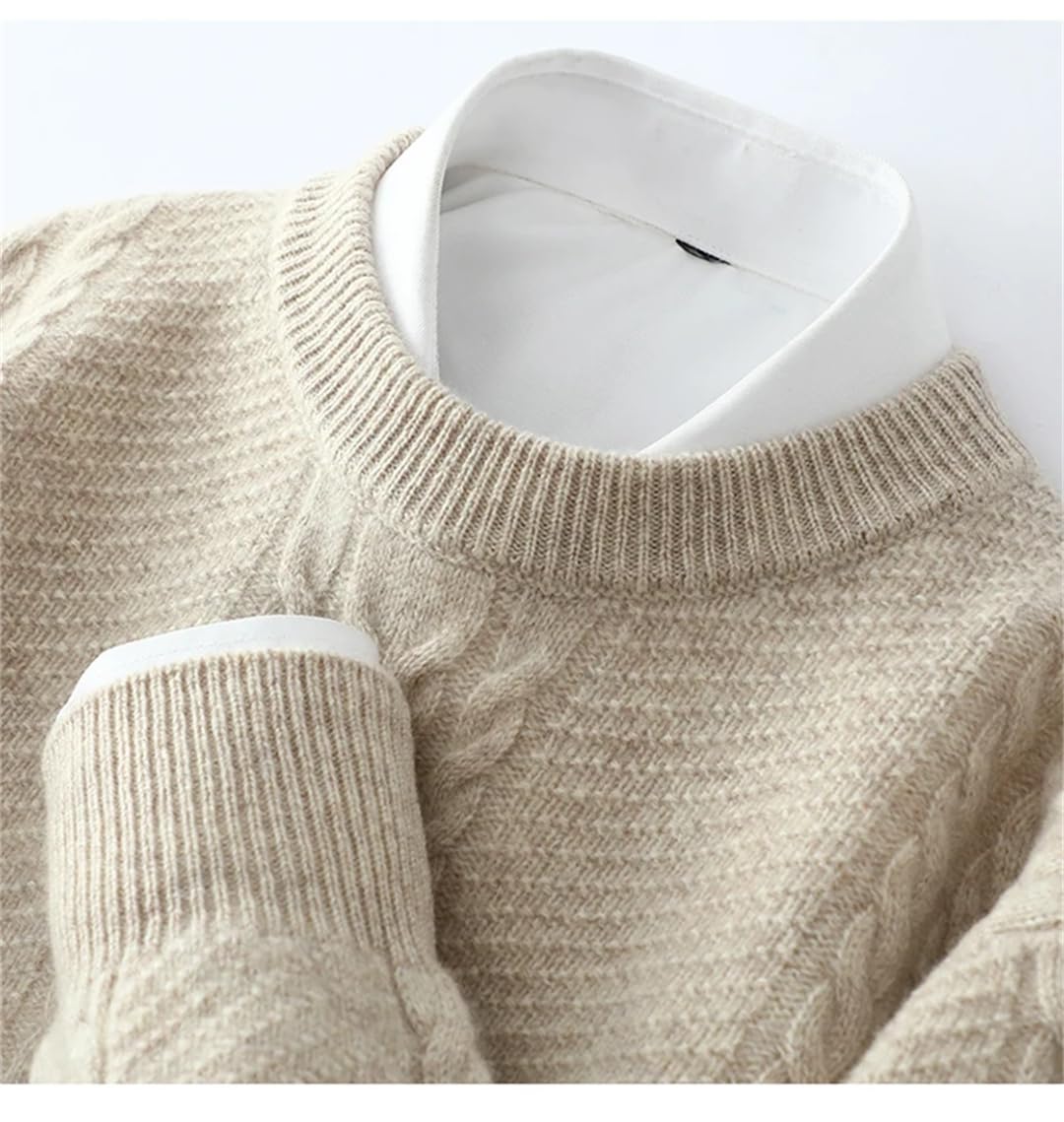 Męski sweter zimowy, pogrubiony, 100% wełna merynosowa, okrągły dekolt, kaszmirowy sweter.