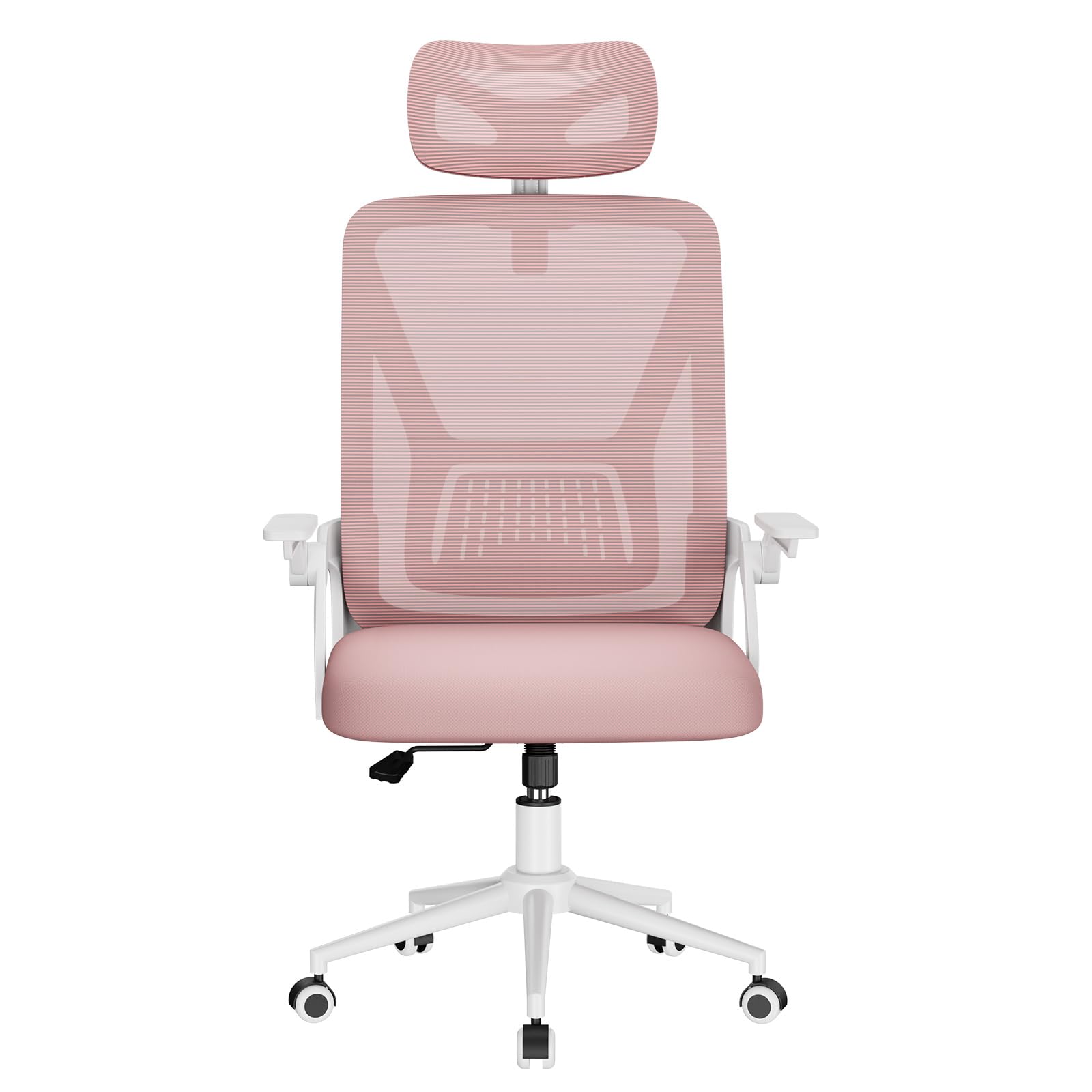 naspaluro Silla de Oficina, Silla de Oficina Ergonómica con Brazos Abatibles 90°, Soporte Lumbar de Diseño Exclusivo, Reposacabezas Ajustable, Tapicería de Malla Transpirable Escritorio, Rosa