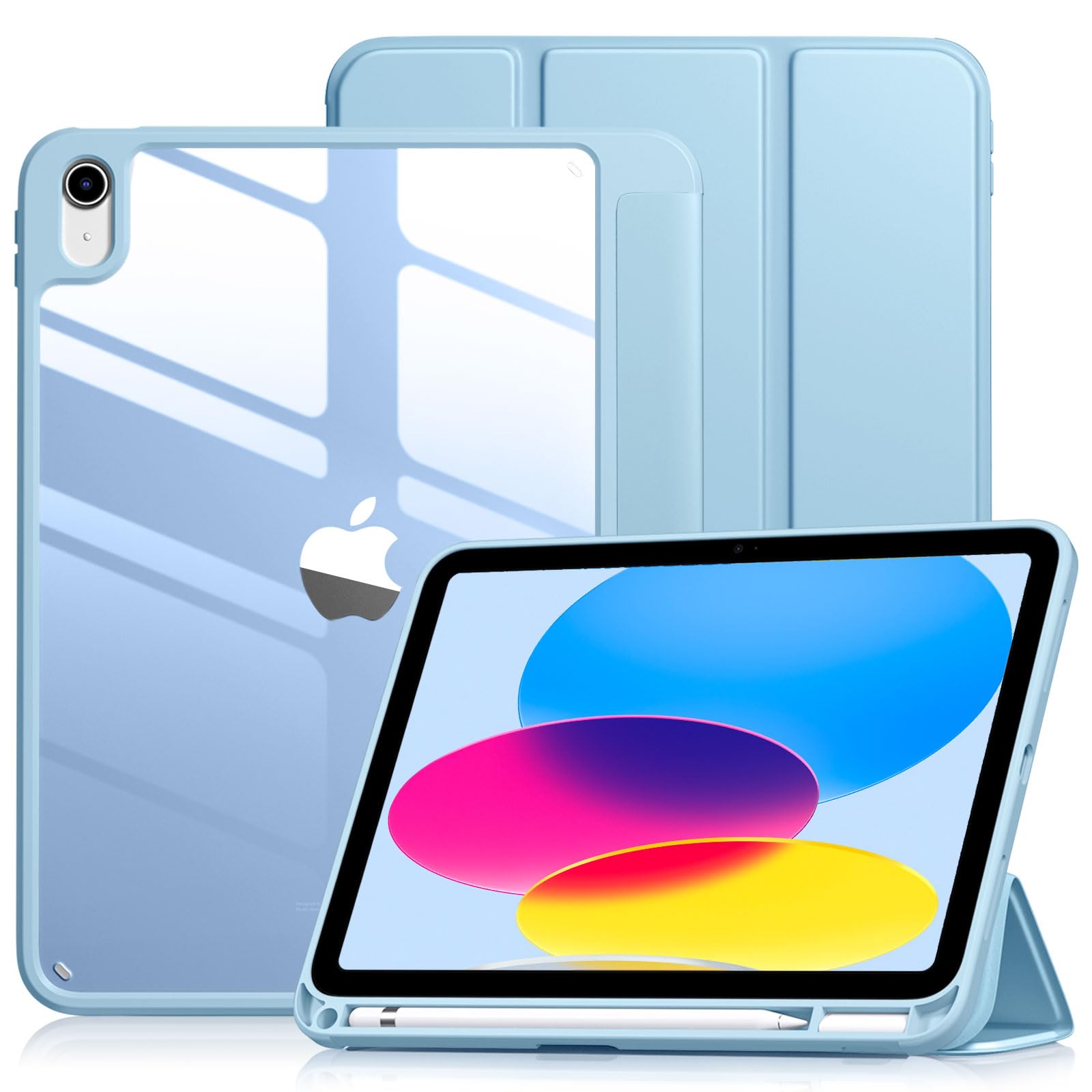 Vobafe Hülle für iPad A16 11. Generation 2025/iPad 10. Generation 2022 (11/10,9 Zoll) mit Stifthalter, PC Transparent Rückseite Schutzhülle Unterstützt Touch ID, Auto Schlafen/Wachen, Hellblau
