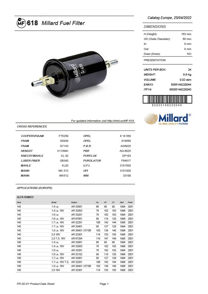 Filtr paliwa MF-618 Millard