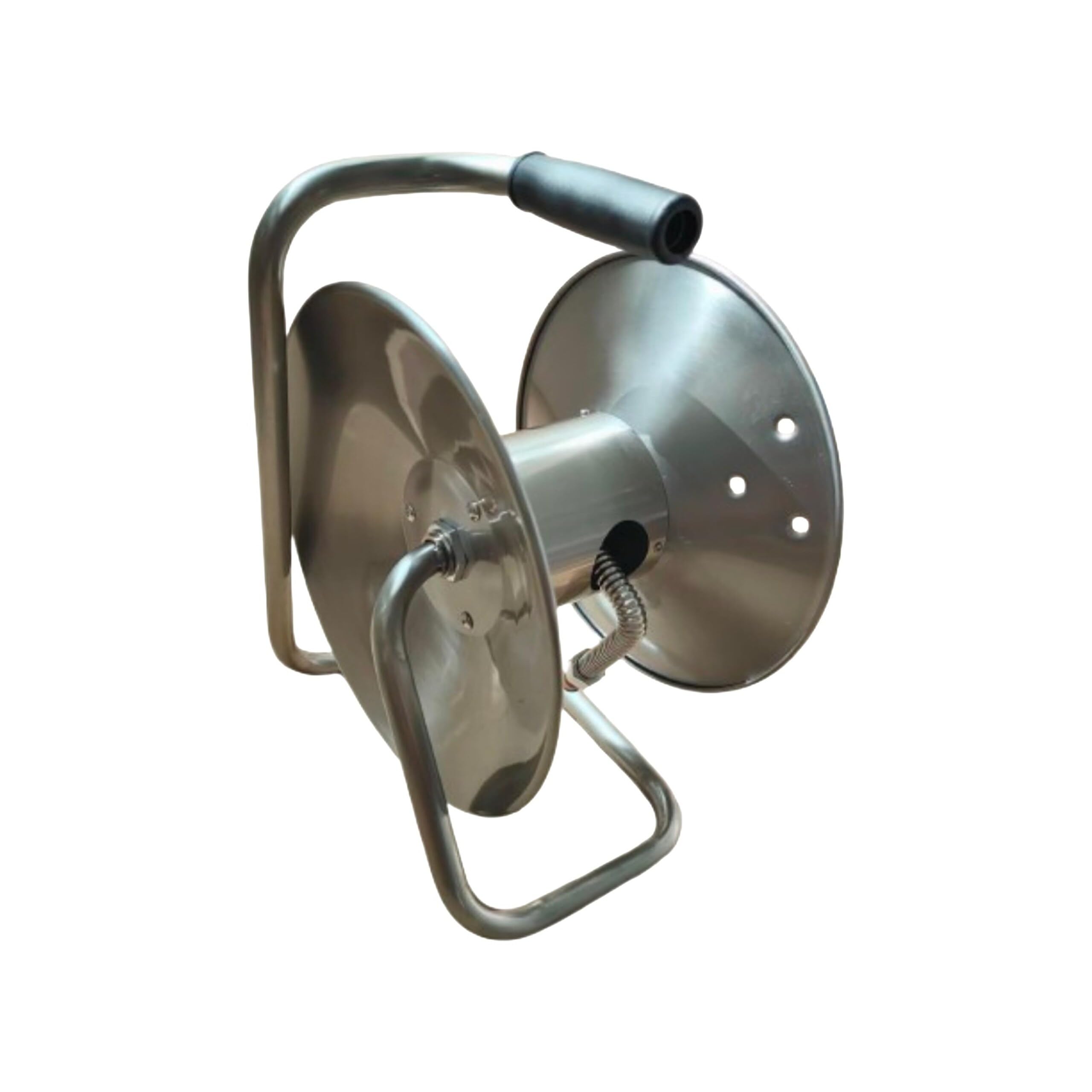 Relaxdays Avvolgitubo da giardino, acciaio inox, per tubo da 15 m 1/2", HxBxT: 36 x 22 x 27,5 cm, argento
