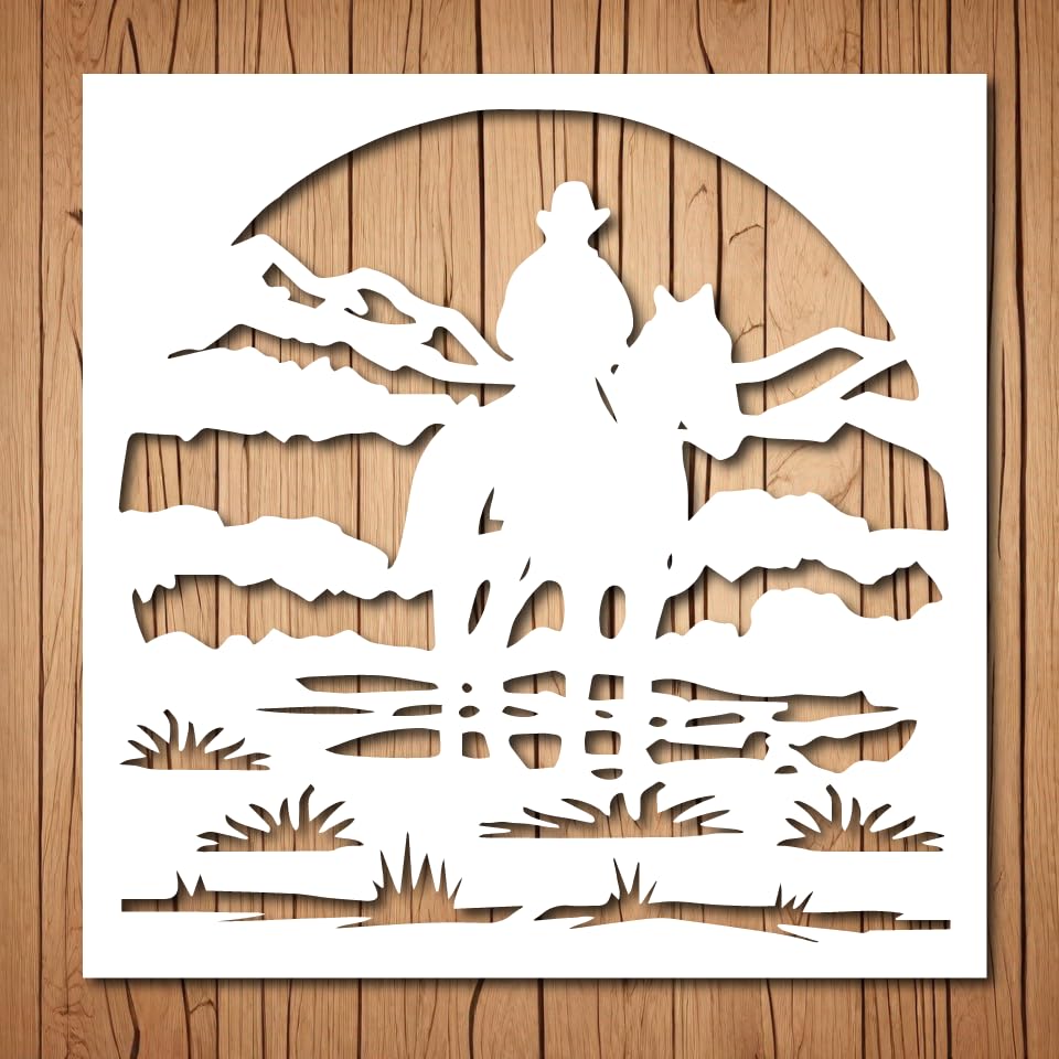 Cowboy Scene Stencil | Reusable Cowboys Western Stencils for Painting on Wood, Glass, Wall, Rock, Fabric, Walls, Canvas, Glassware, Spray Painting,
