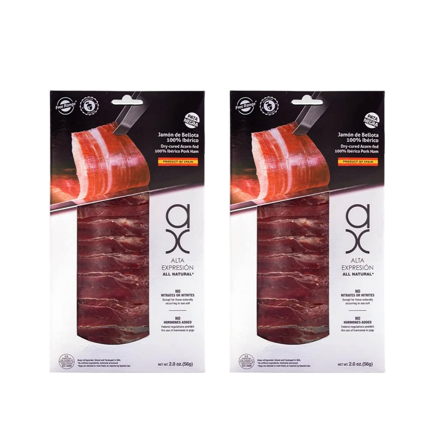 Pure Bellota Iberico Ham, Premium Quality, Hand Carved Style, 100% Iberico, Pata Negra, 2 Packages - (2 oz Each)