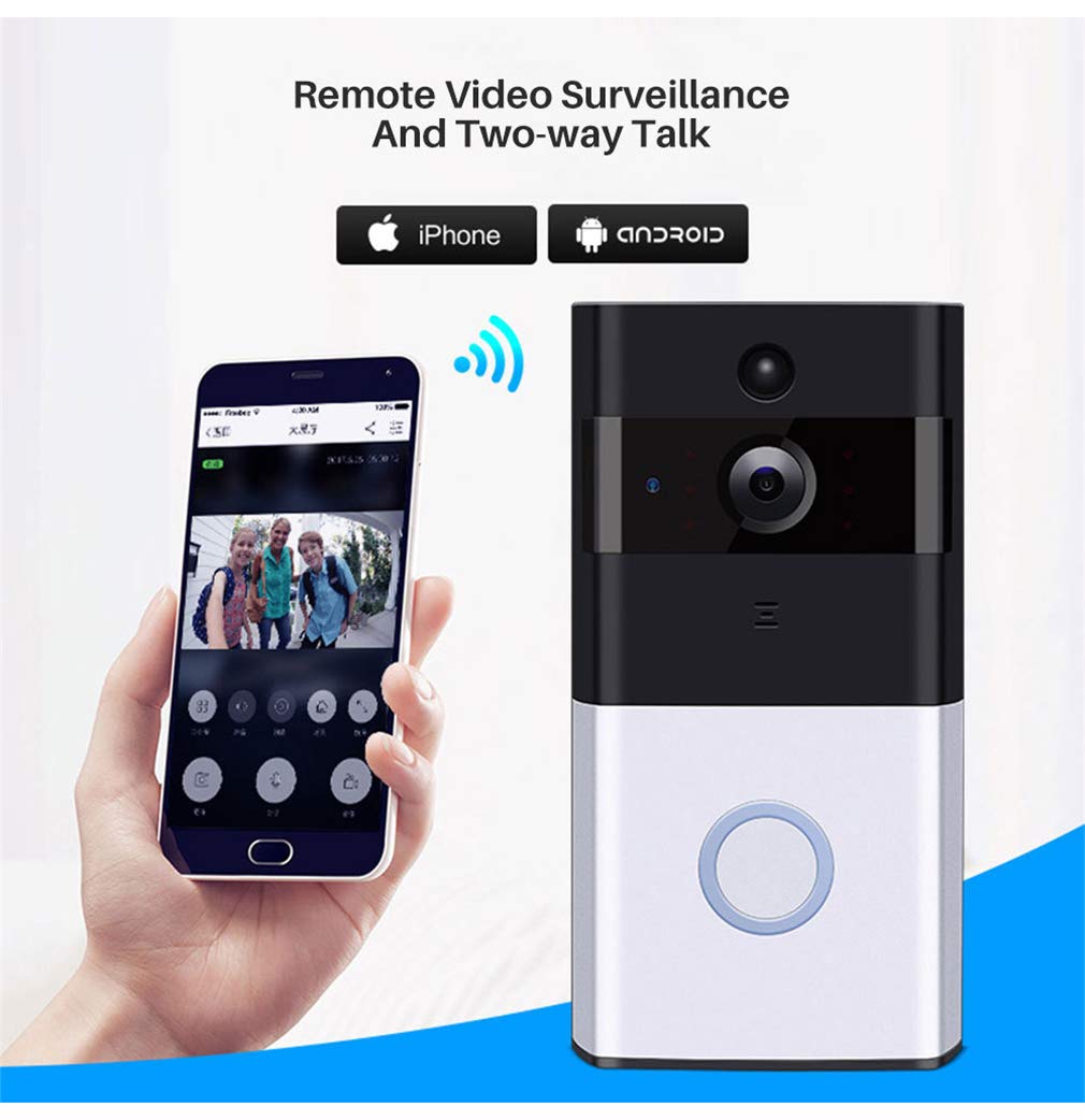 Timbre Inalámbrico, 720P Wi-Fi Smart Home Vídeo Timbre IR LED, Audio De Dos Vías Intercomm, App, Tarjeta del TF, Bajo Consumo De Energía, Hogar, Hospital, Oficina, Hotel