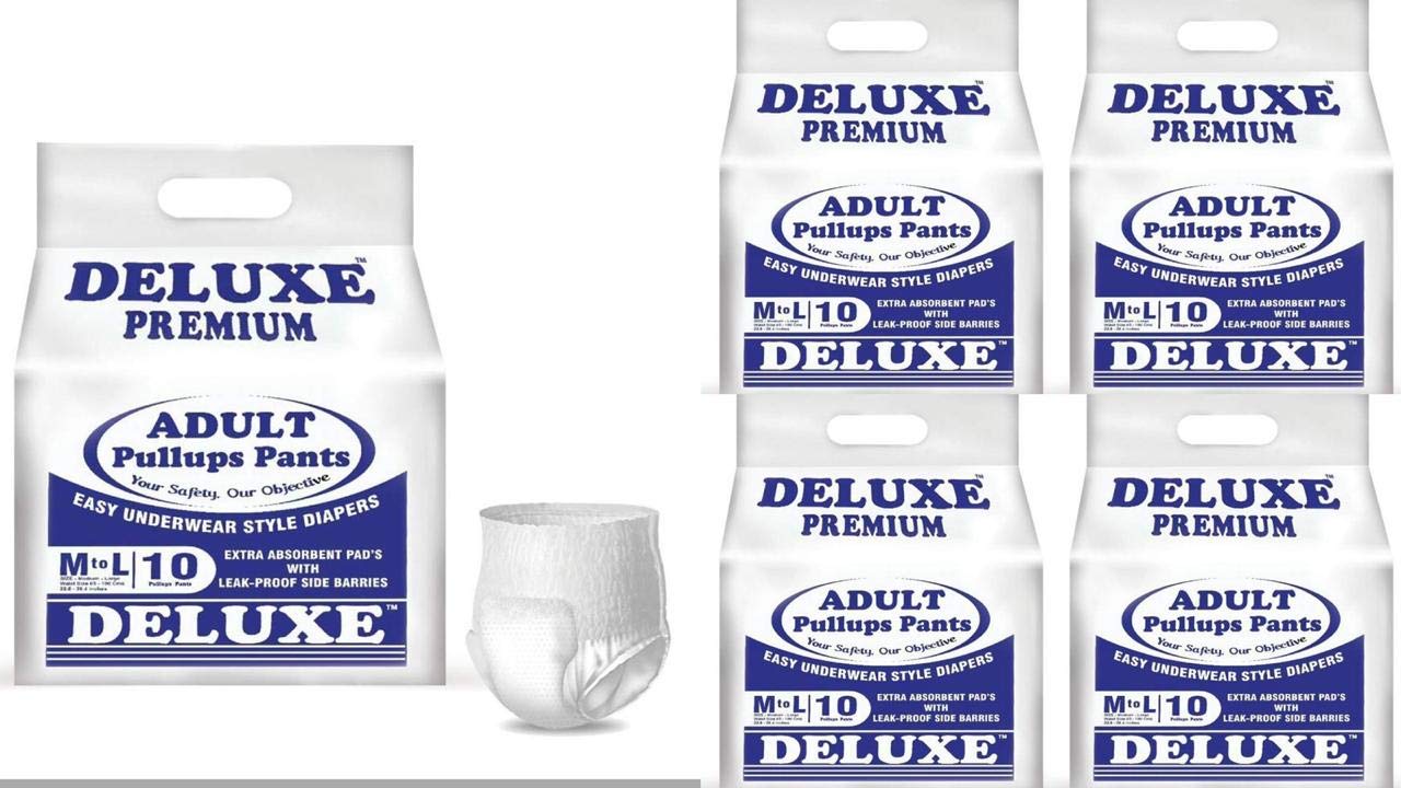 Deluxe Adult Diaper Pull up Pants, Medium/65-100cm/25-39 Inches (5 Packs/50 Pieces) (B07SQJY5VS) Amazon Price History, Amazon Price Tracker