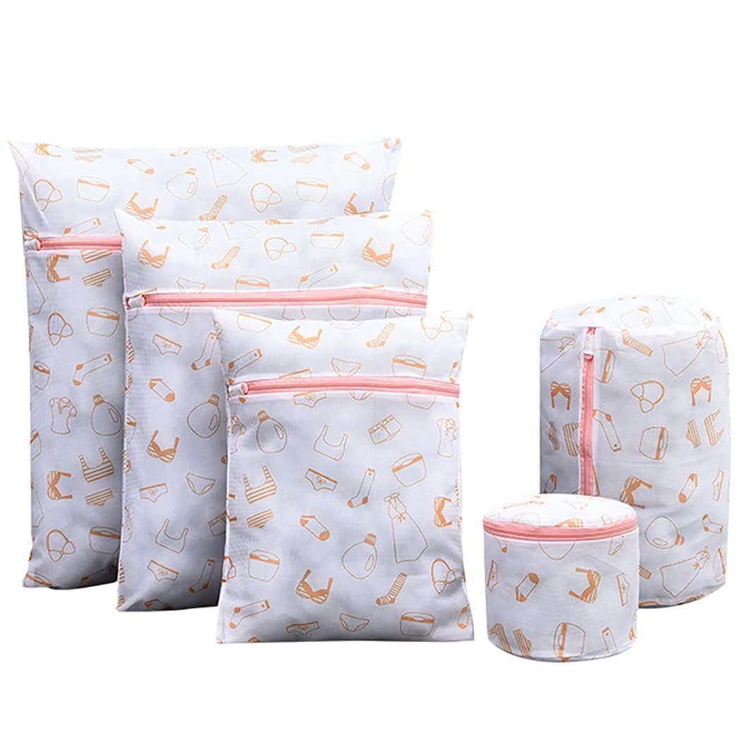 Laundry Bag For Washing Machine Mesh Wash nylon Bag With Zipper Sturdy And Durable Reusable Net For Delicates Portable Wash Bag For Clothes. (5pcs printed)-image-39