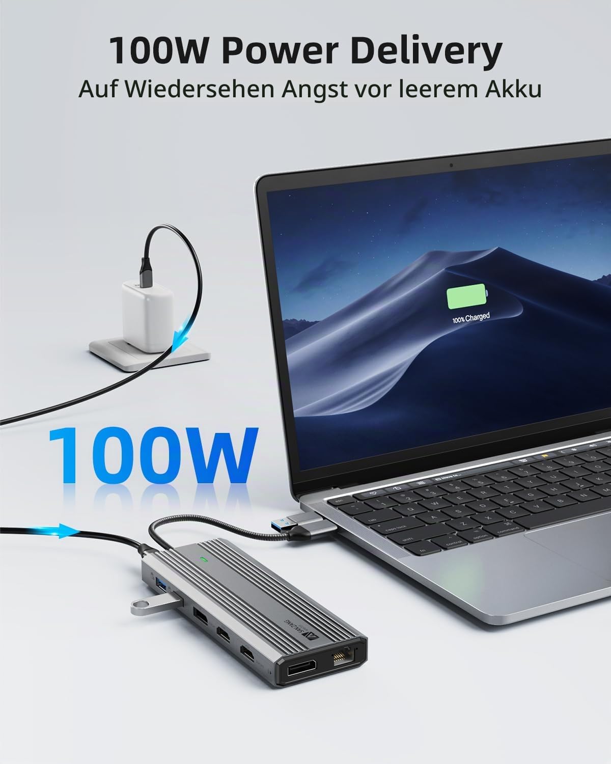 Displaylink Dockingstation Dual Monitor, 2 HDMI 4K60HZ & 2 Displaylink für MacBook M1/M2/Dell/HP/Surface/Lenovo,10 in 1 10 Gbps USB-C Hub Adapter mit Ethernet, USB 3.2, Mikrofon, Audio, 100W PD