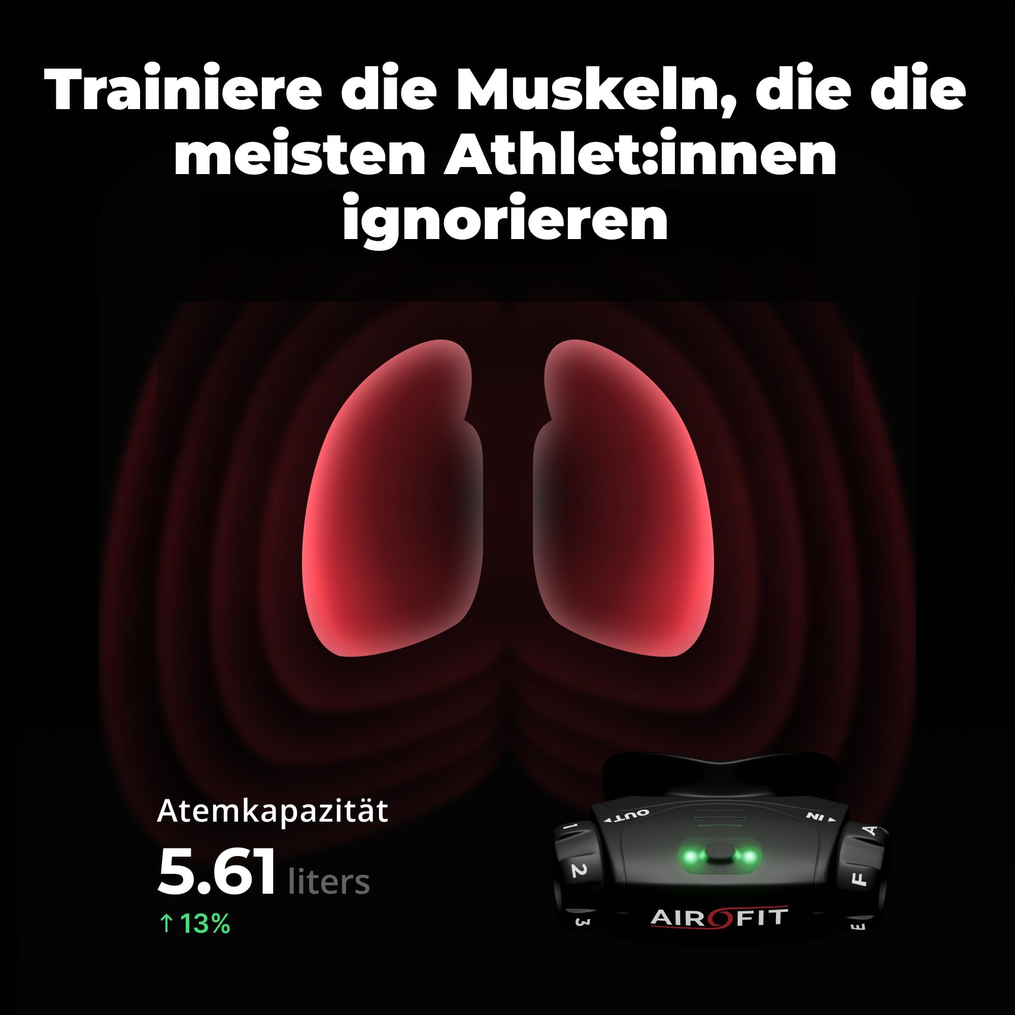 Airofit Elite Atemtrainer – Einstellbarer Widerstand fürs Training | Tragbar; Widerstandsräder; App-geführtes Atemtraining; für Zuhause, Fitnessstudio und Reisen