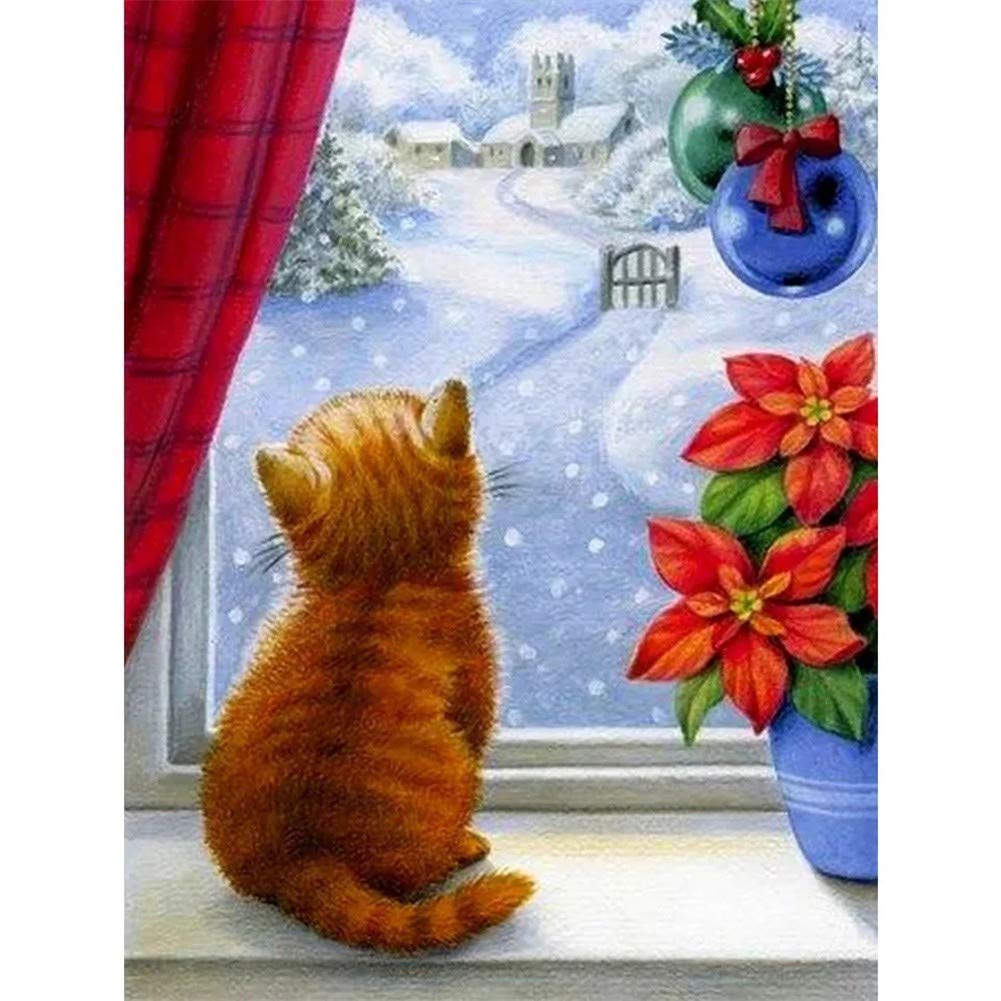 Kit diamond painting chat des neiges 70x90cm, cadeau DIY unique