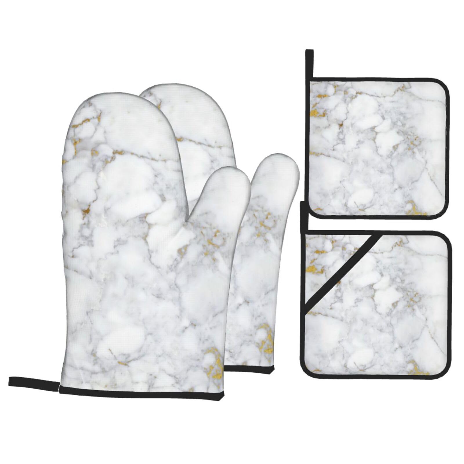 Light black marble Print 4-Piece Heat-Resistant Oven Waterproof Kitchen Gloves Cooking Roasting Essential