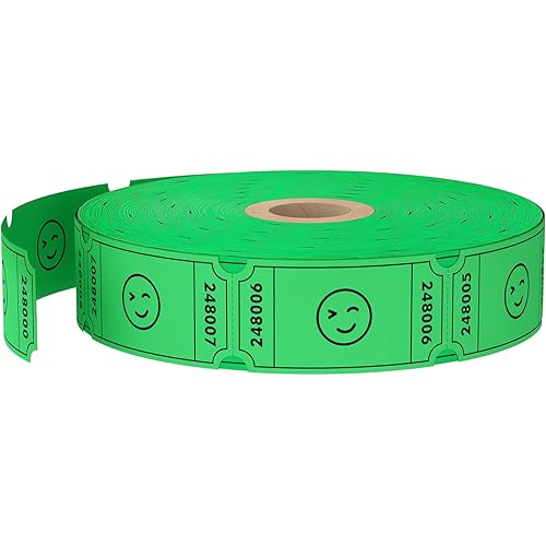 Methdic 1000 Smile Raffle Tickets Green, Single Roll, Ticket for Events, Entry, Class Reward, Fundraiser & Prizes