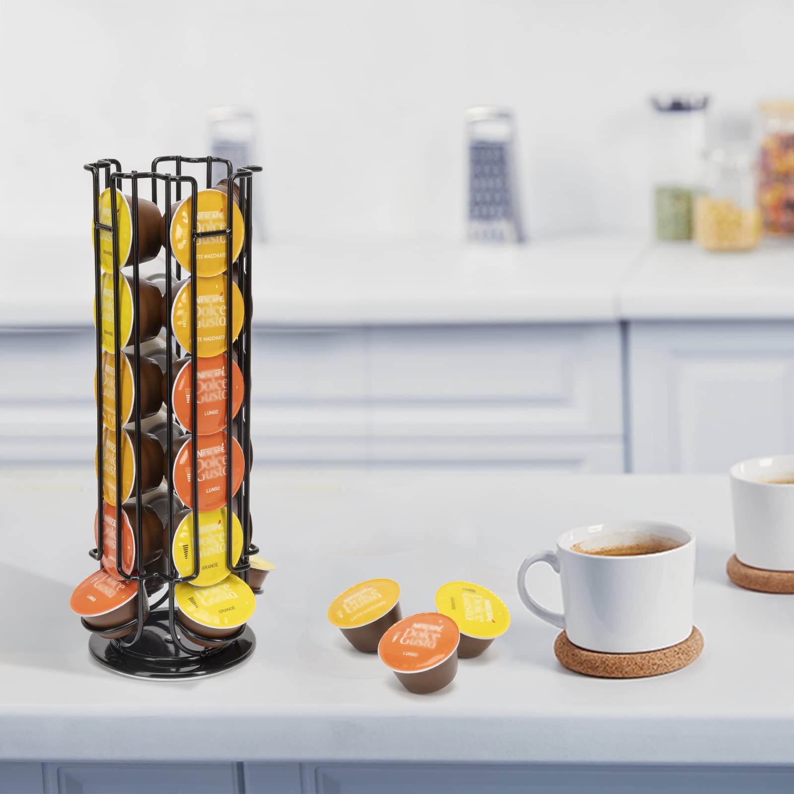 Soportes para Cápsulas de Café 24 Dolce Gusto,Dispensador Capsulas Dolce Gusto Almacenamiento de Cápsulas de Café, estante giratorio de torre de cápsulas de café, Base antideslizante,Negro