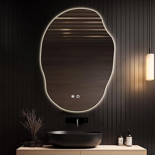HOMECOOKIN LED Irregular Bathroom Mirror with Lights, 25 x 35