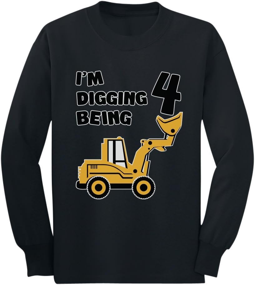Tstars 4th Birthday Construction Truck Shirt - I'm Digging Being 4 Long Sleeve Tee for Toddler Boys & Kids