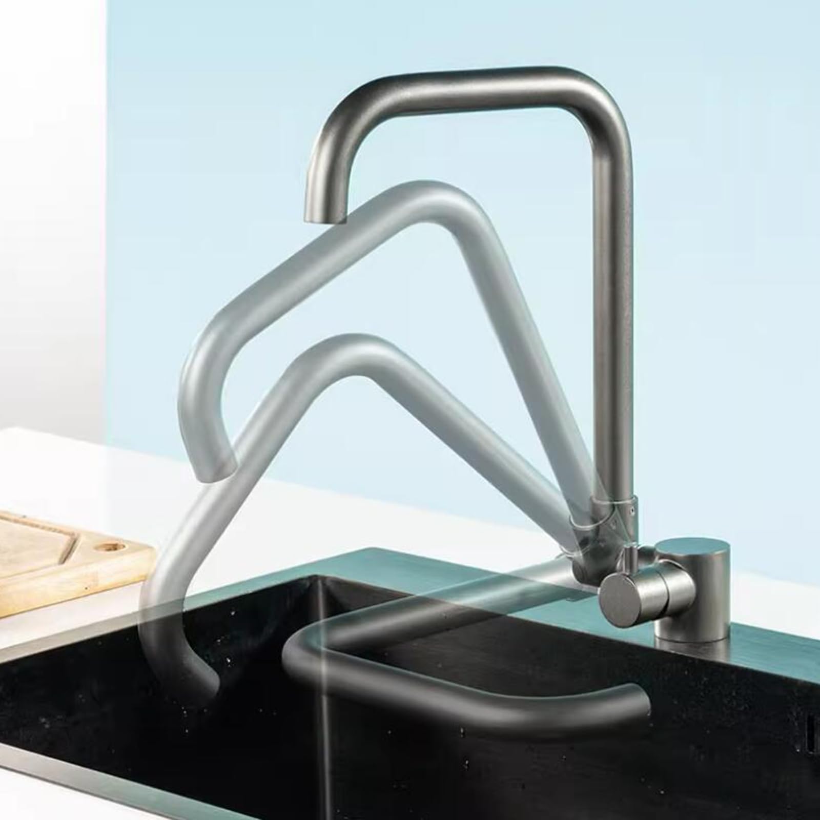 Grifo Cocina Abatible para Ventana Rotación Manija Única Agua Fría y Caliente Acero Inoxidable-Gris