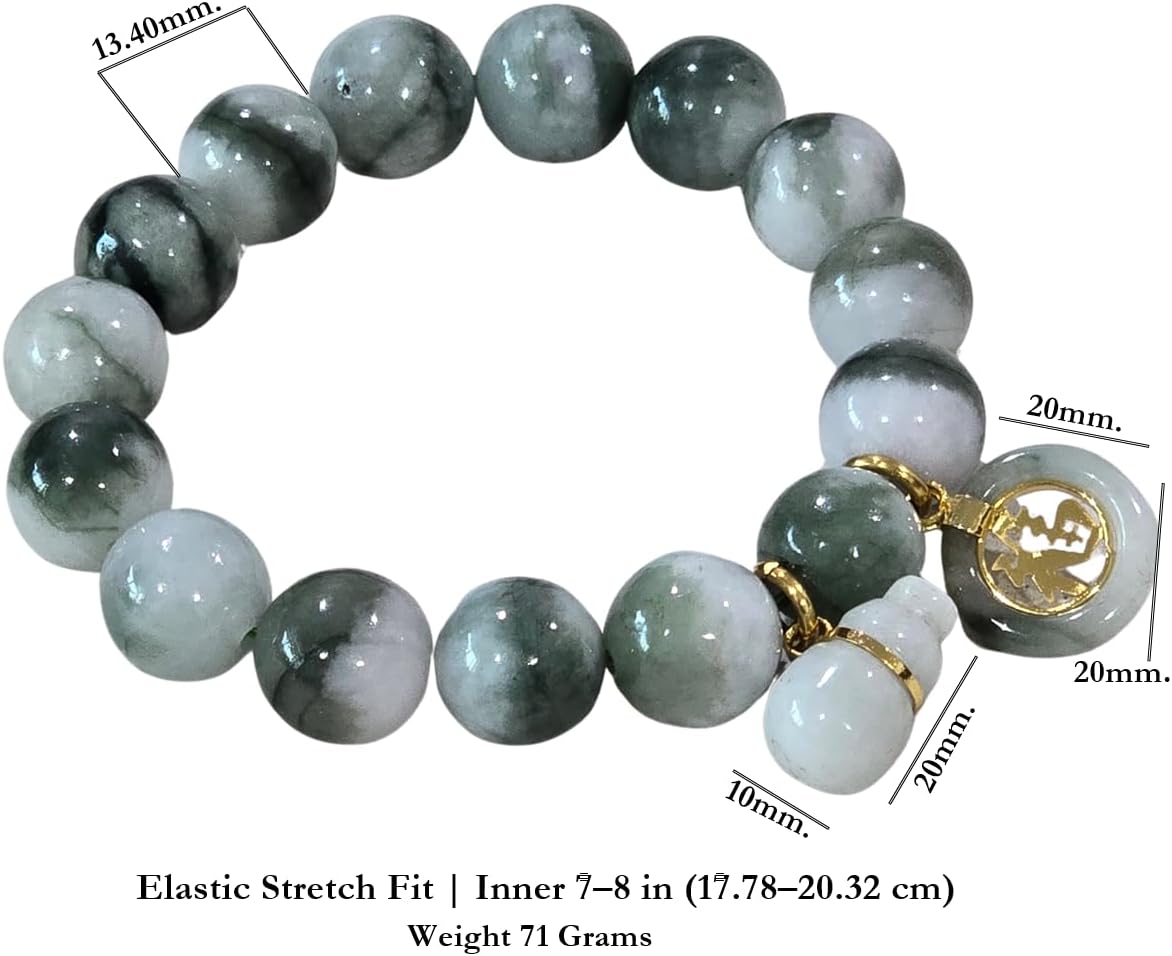 Natural Green and White Jade Bracelet for Women, Two-Tone Jade Bead Stretch Bracelet, Lucky Prosperity Gemstone Jewelry Gift