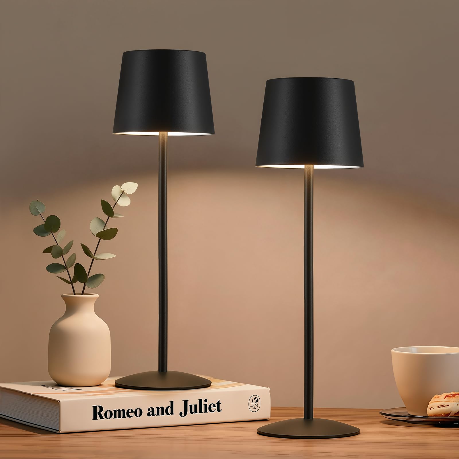 GyroVu Cordless Table Lamp 2 Pack, Rechargeable LED Desk Lamp, Stepless Dimming LED Touch Lamp, Wireless Portable Table Lamp for Bedside Nightstand Living Room Restaurant Outdoor — image 1